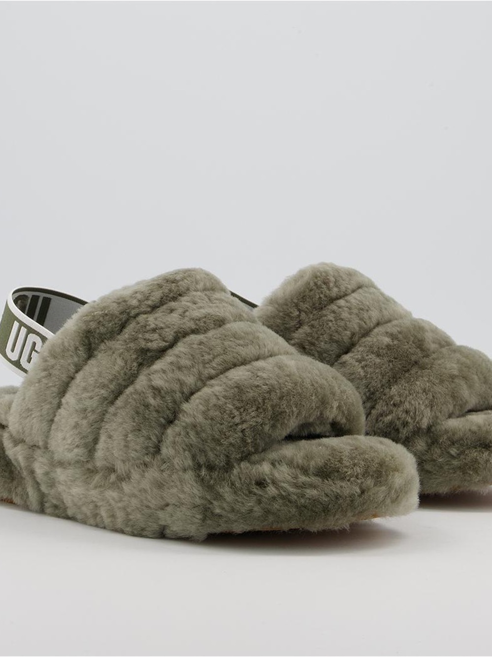 UGG Women’s Olive Green Fluff Slide with Branded Elastic Back